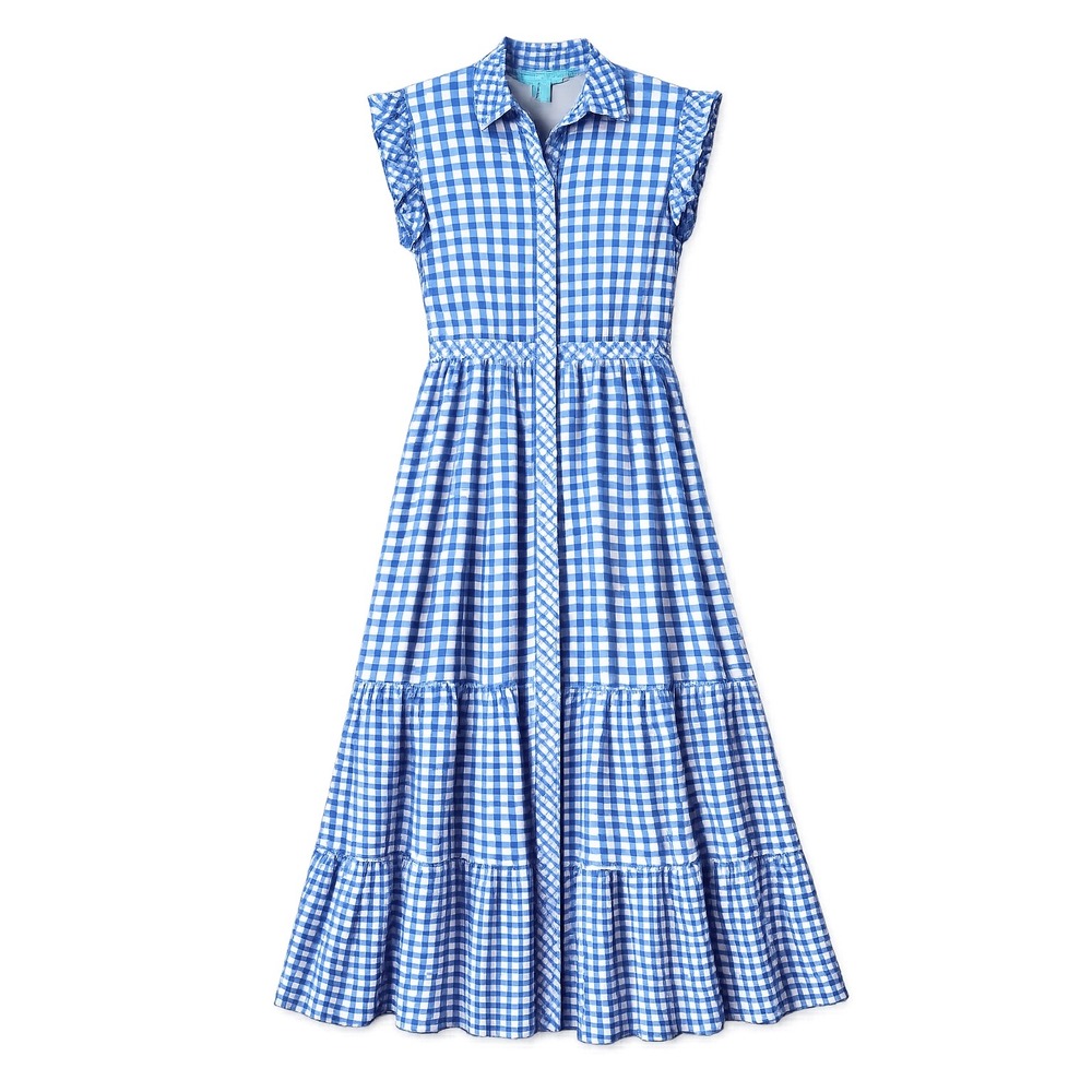 Draper James Patio Shirtdress Blue Gingham Flutter Sleeve Midi Dress 8 Medium - Picture 7 of 8